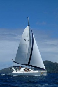 Local Hero sailing past Bequia en-route for the Tobago Cays